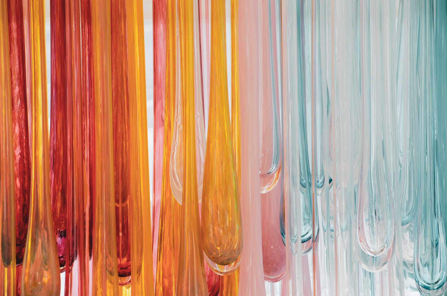 long strands of colorful melted glass